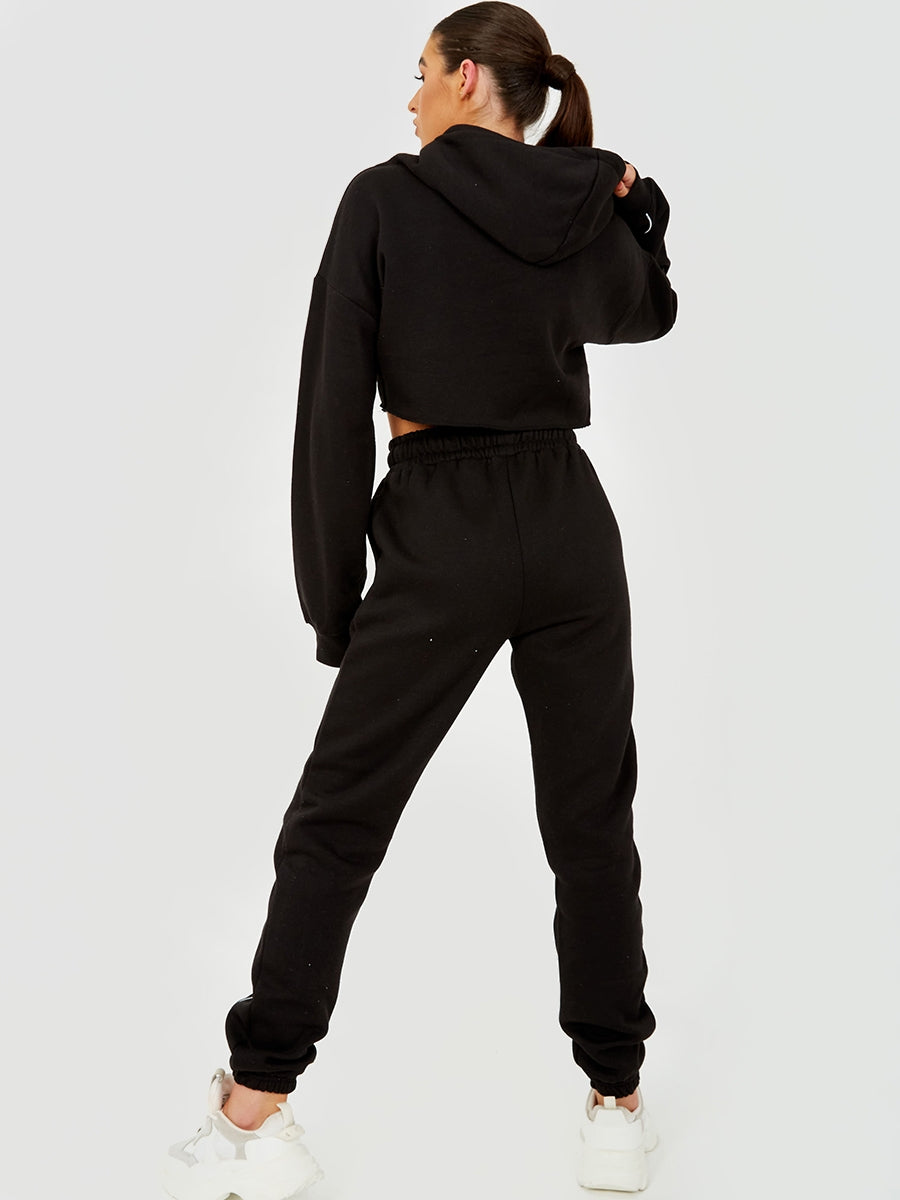 Piping Detail Cropped Hoodie & Jogger Co-ord