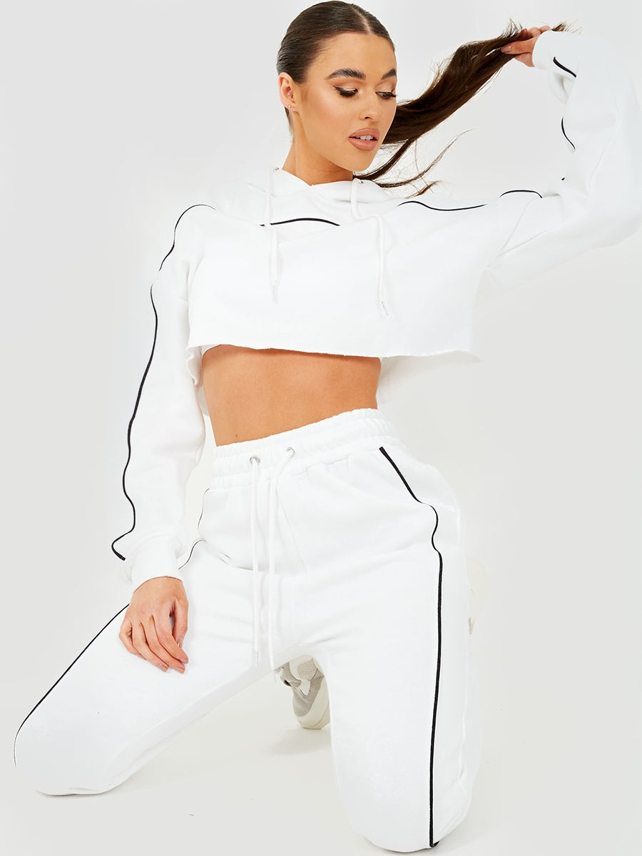 Piping Detail Cropped Hoodie & Jogger Co-ord