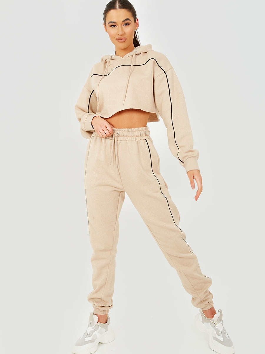 Piping Detail Cropped Hoodie & Jogger Co-ord