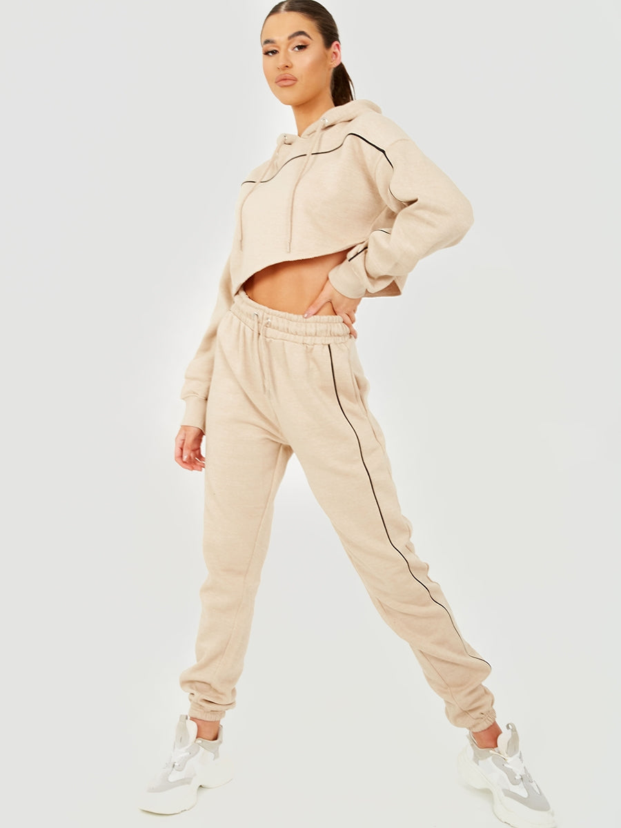 Piping Detail Cropped Hoodie & Jogger Co-ord