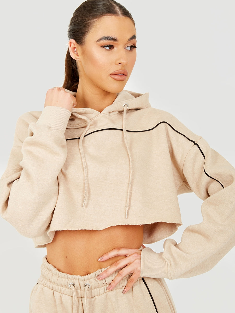 Piping Detail Cropped Hoodie & Jogger Co-ord