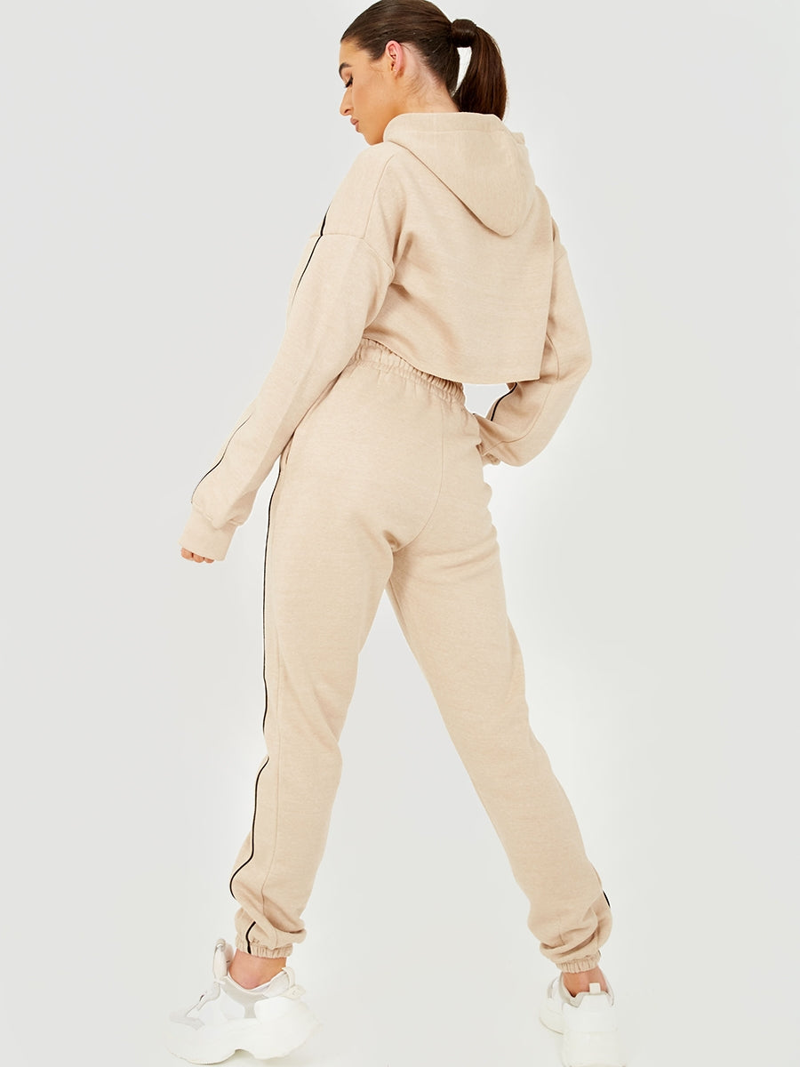 Piping Detail Cropped Hoodie & Jogger Co-ord