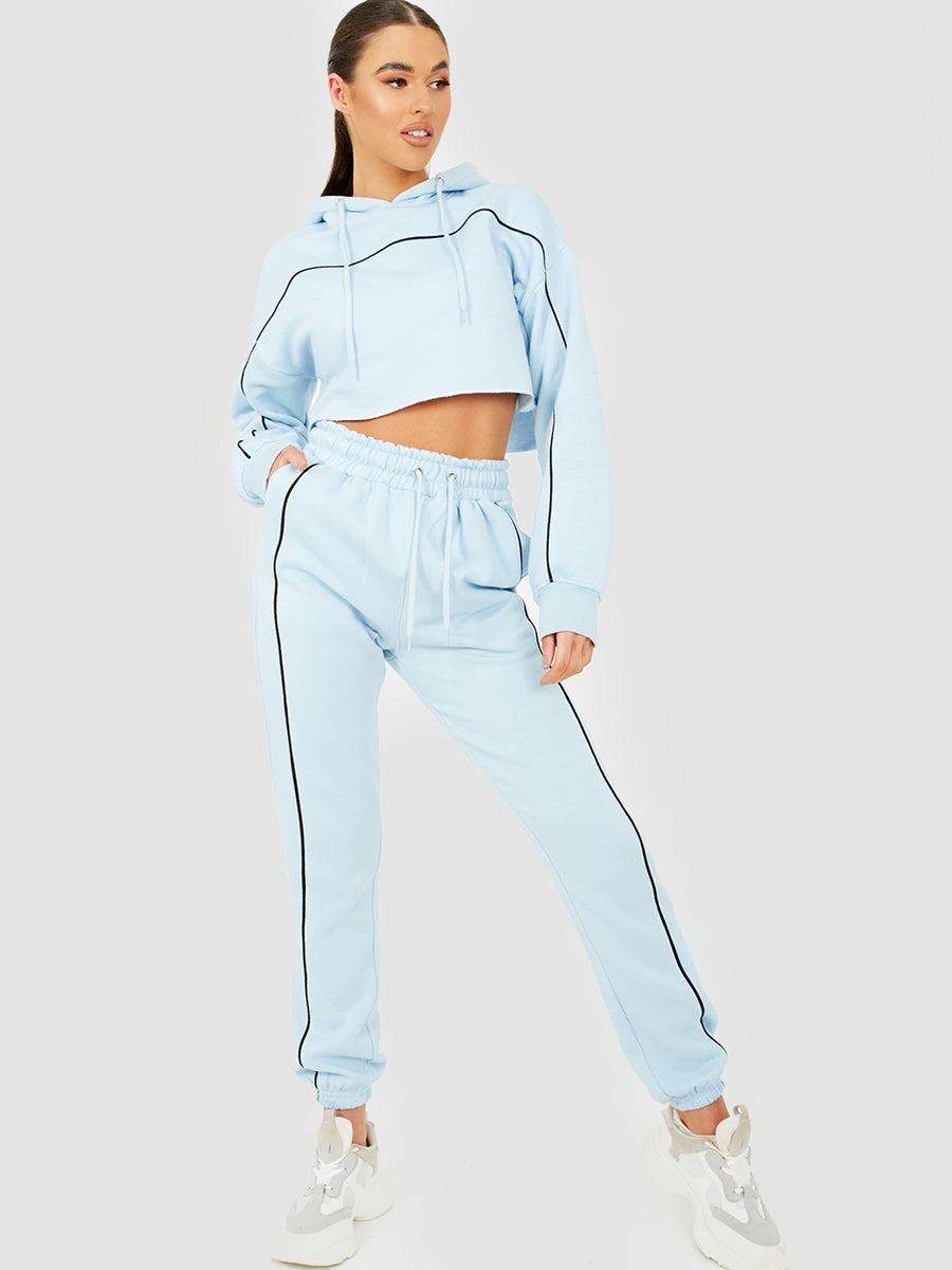 Piping Detail Cropped Hoodie & Jogger Co-ord