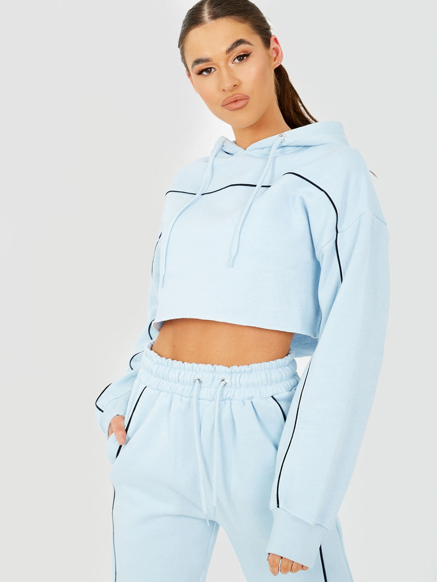 Piping Detail Cropped Hoodie & Jogger Co-ord