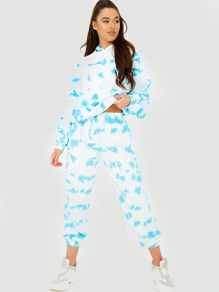 Tie-Dye Ruched Sleeves Fleeced Hoodie