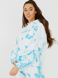Tie-Dye Ruched Sleeves Fleeced Hoodie