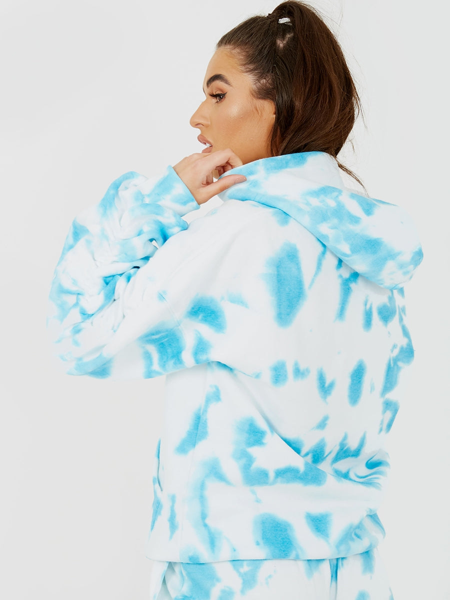 Tie-Dye Ruched Sleeves Fleeced Hoodie