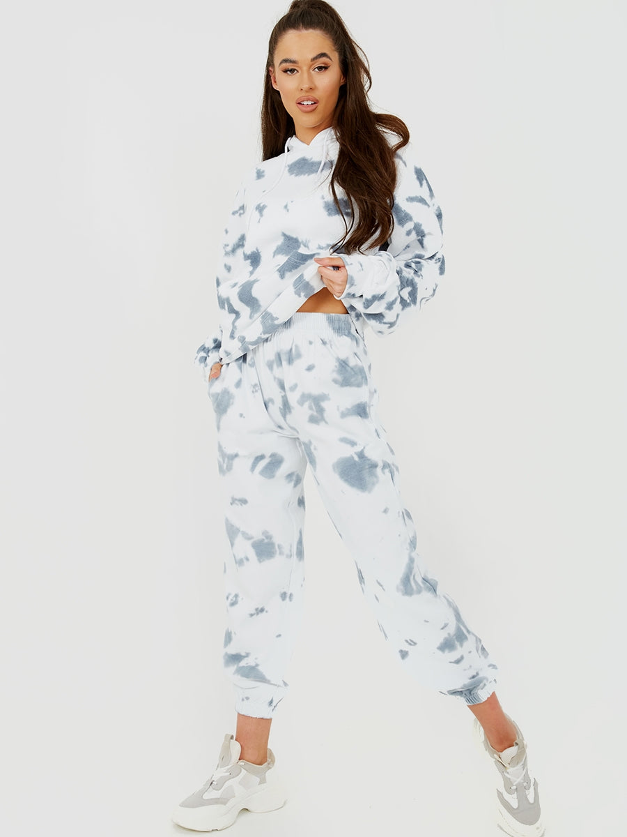 Tie-Dye Ruched Sleeves Fleeced Hoodie