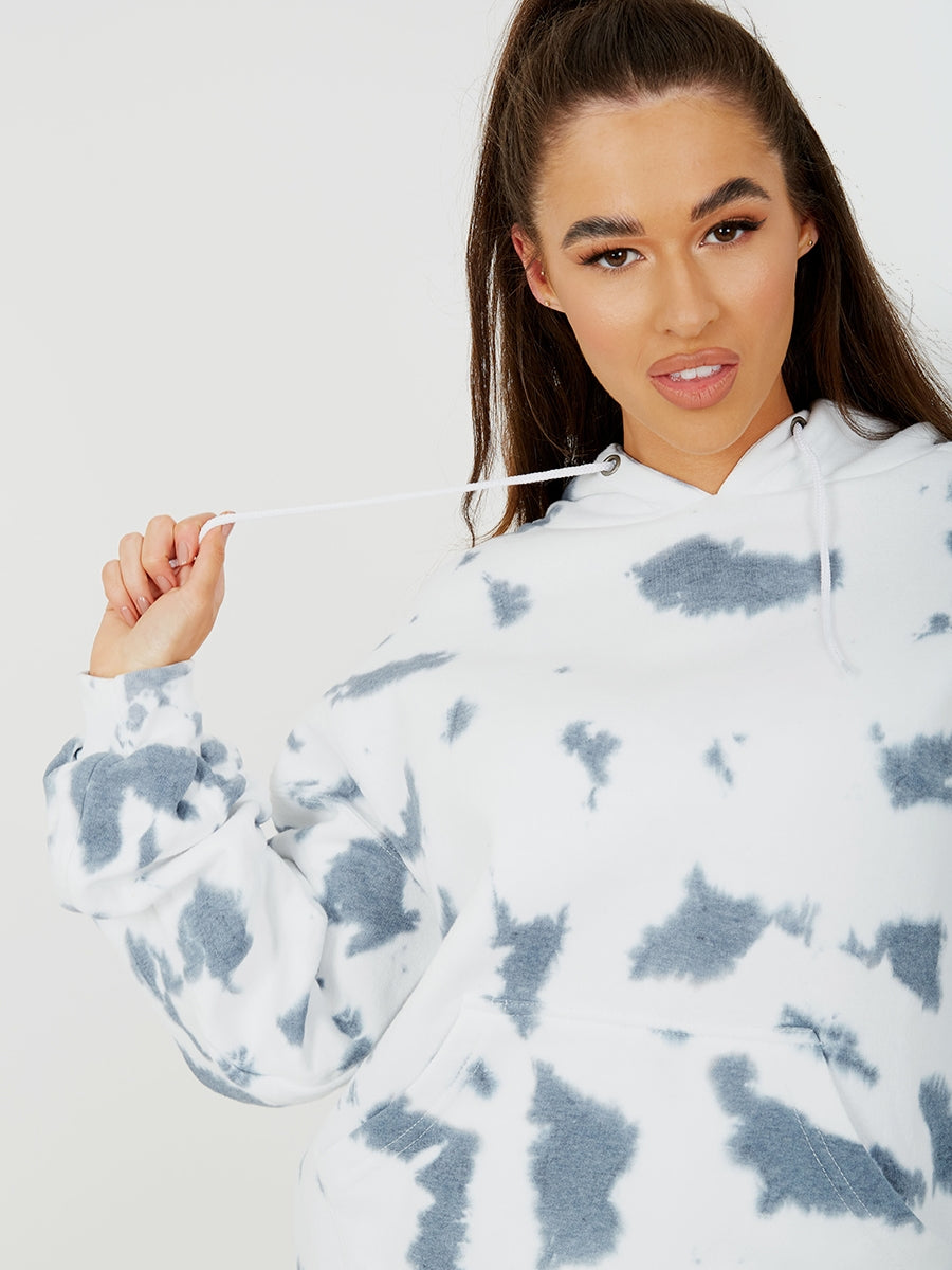 Tie-Dye Ruched Sleeves Fleeced Hoodie
