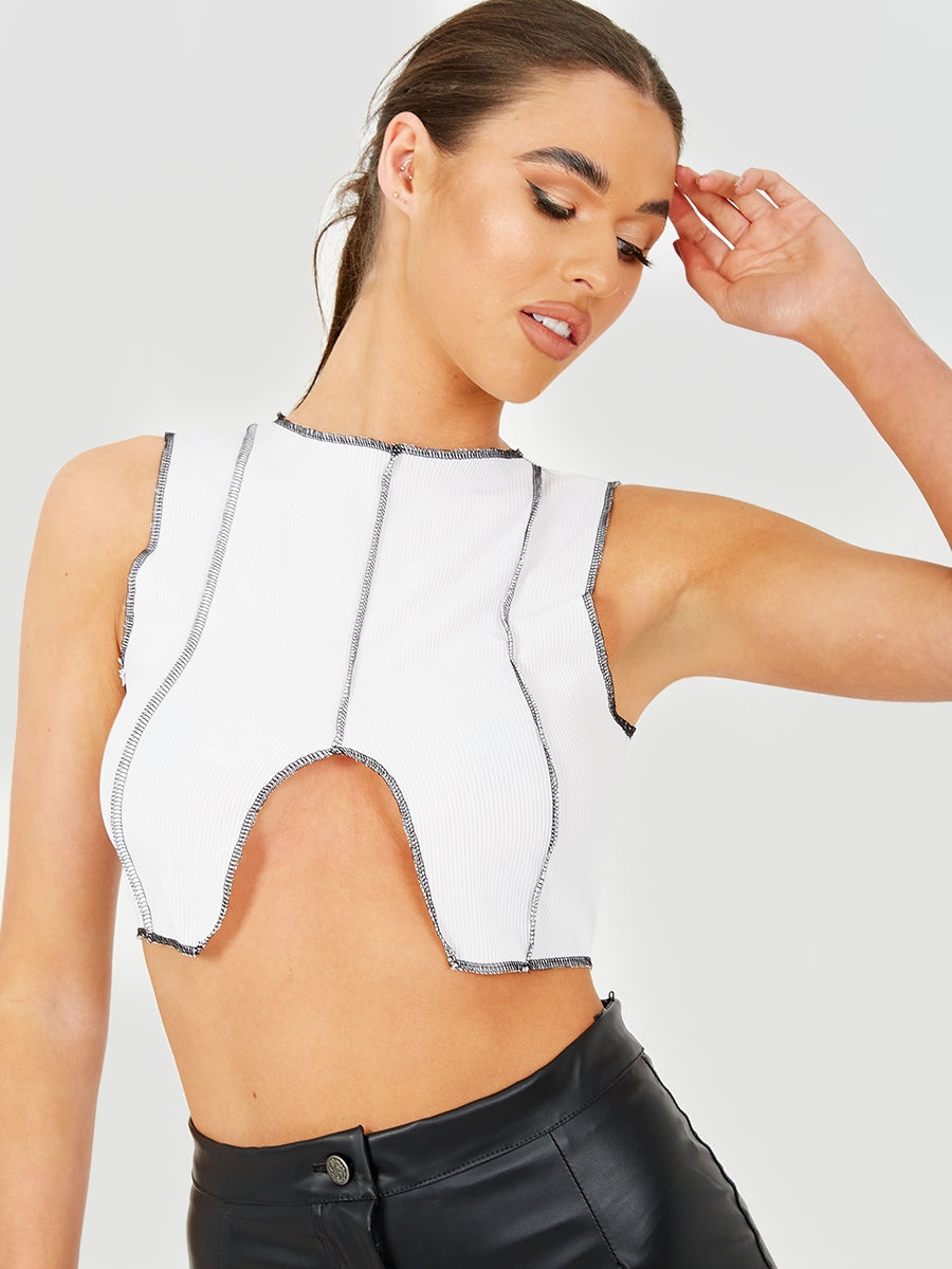 Contrast Stitch Detail Ribbed Crop Top