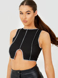 Contrast Stitch Detail Ribbed Crop Top