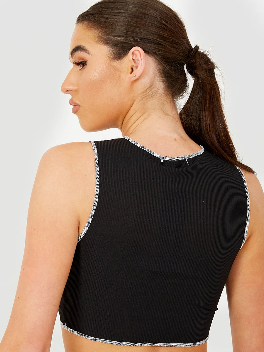 Contrast Stitch Detail Ribbed Crop Top
