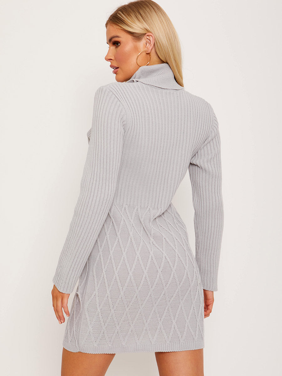 Criss Cross Knit?Ribbed Roll Neck Bodycon Dress