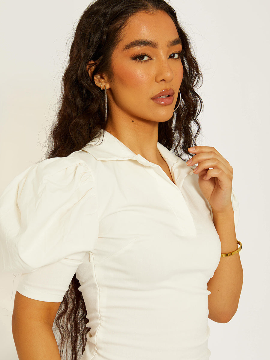 Puff Sleeve Collared Bodycon Dress