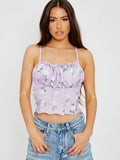 Floral Print Seam Detail Lettuce Frill Cami Top