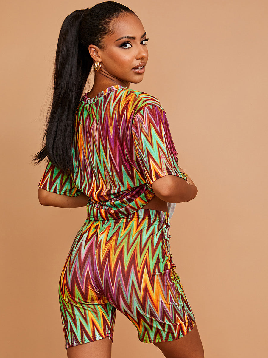 Chevron Printed Oversized Top & Shorts Co-ord