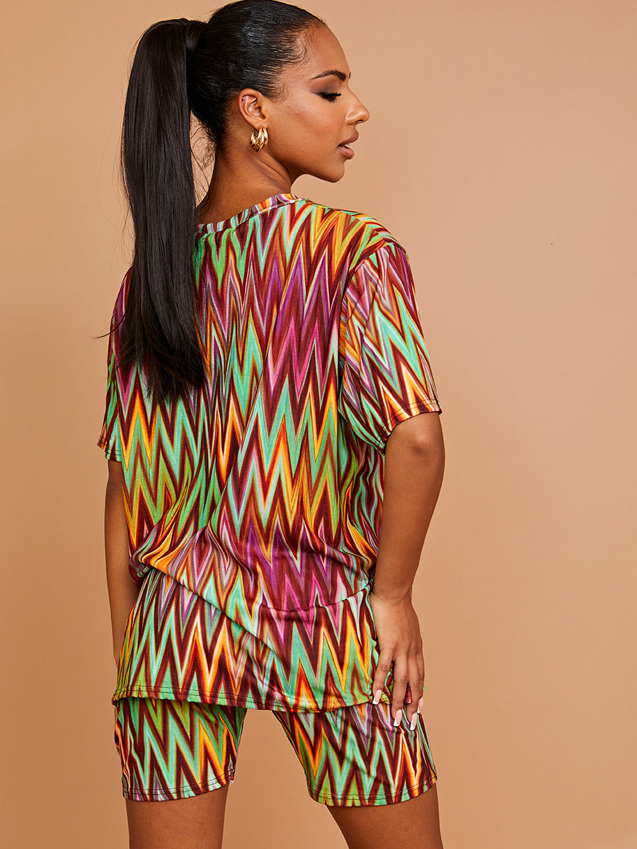 Chevron Printed Oversized Top & Shorts Co-ord