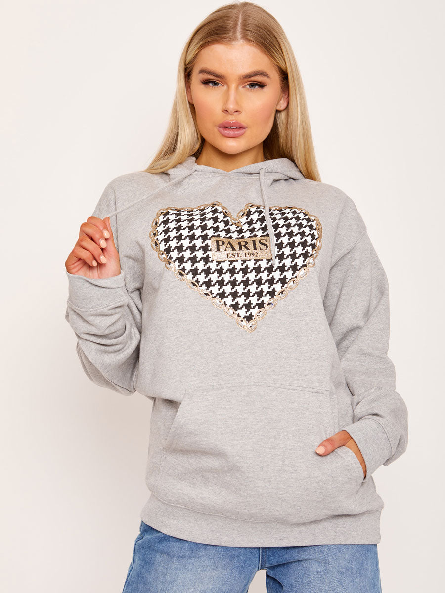 Paris Dogtooth Graphic Fleeced Hoodie