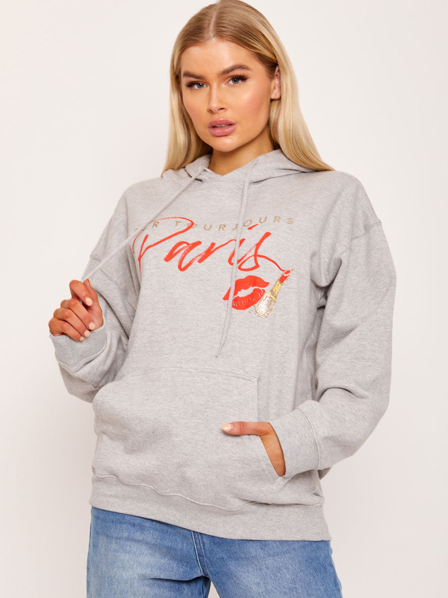 Pour Tourjours Paris Graphic Print Fleeced Hoodie
