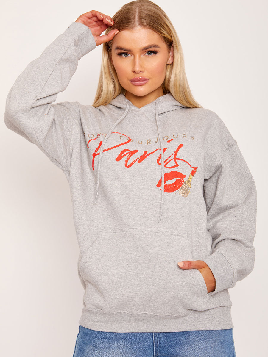 Pour Tourjours Paris Graphic Print Fleeced Hoodie