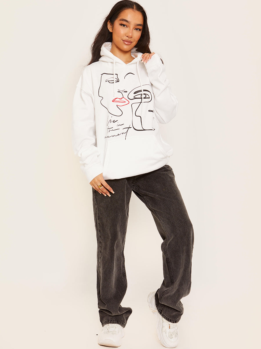 Face Graphic Hoodie with Embroidered Lip