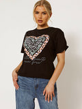 Multi-Print Heart Graphic Print T-Shirt