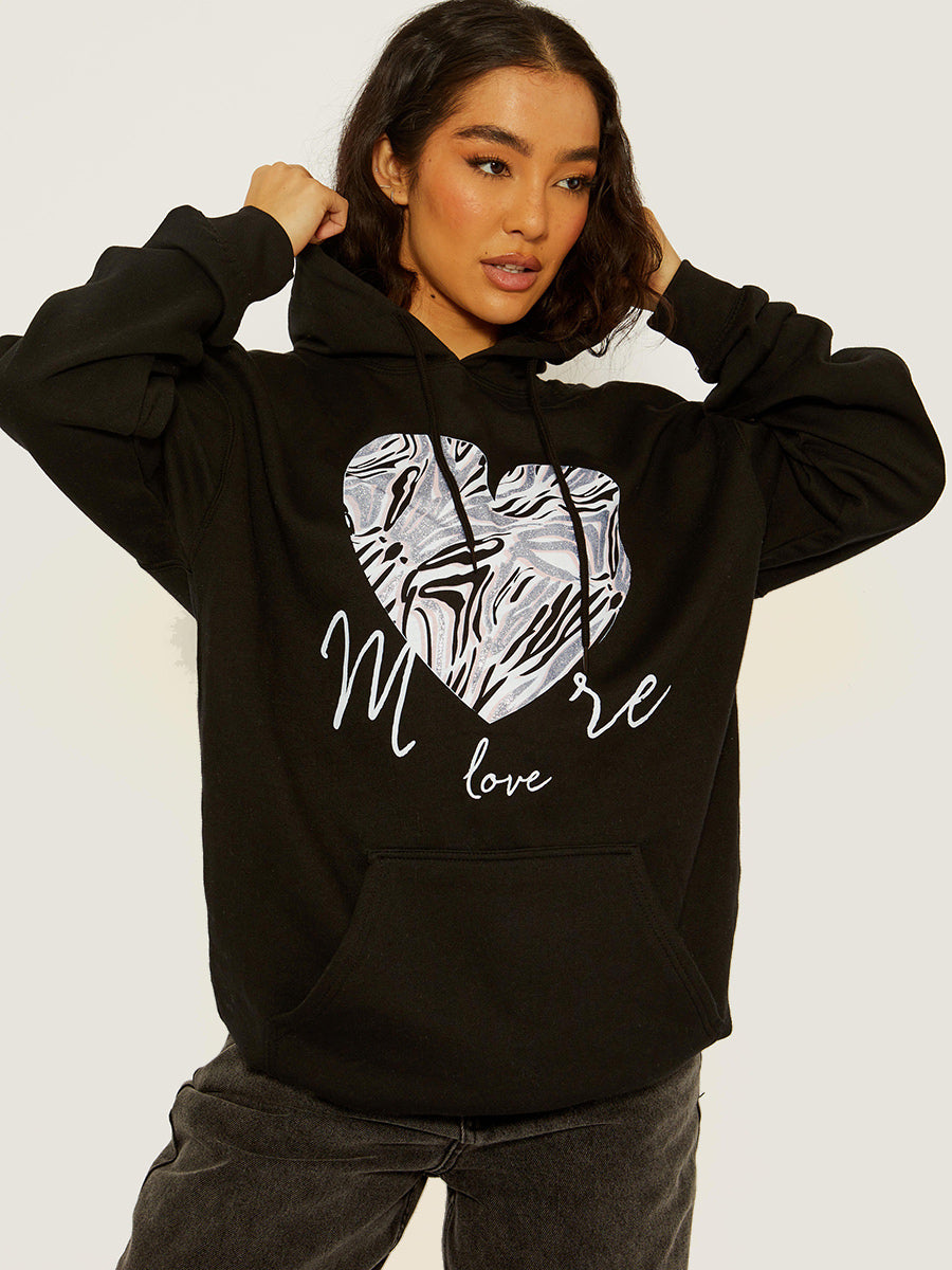 More Love Heart Graphic Print Hoodie
