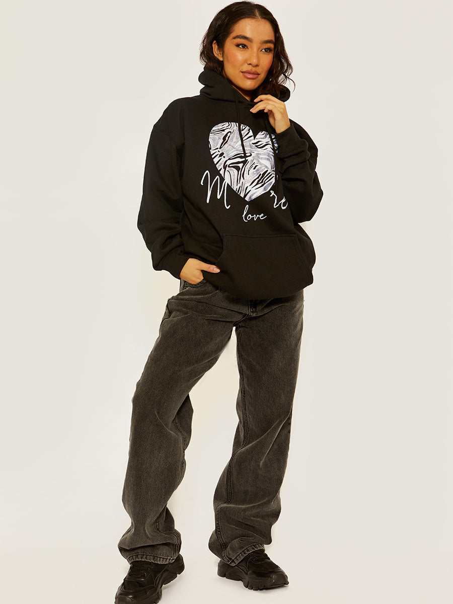 More Love Heart Graphic Print Hoodie