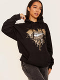 Glitter Leopard Lip Graphic Print Hoodie