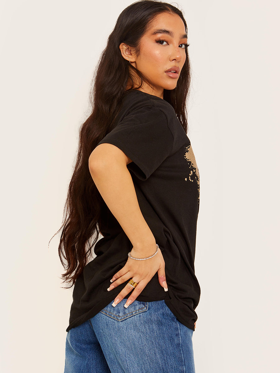 Glitter Leopard Lip Graphic Print T-Shirt