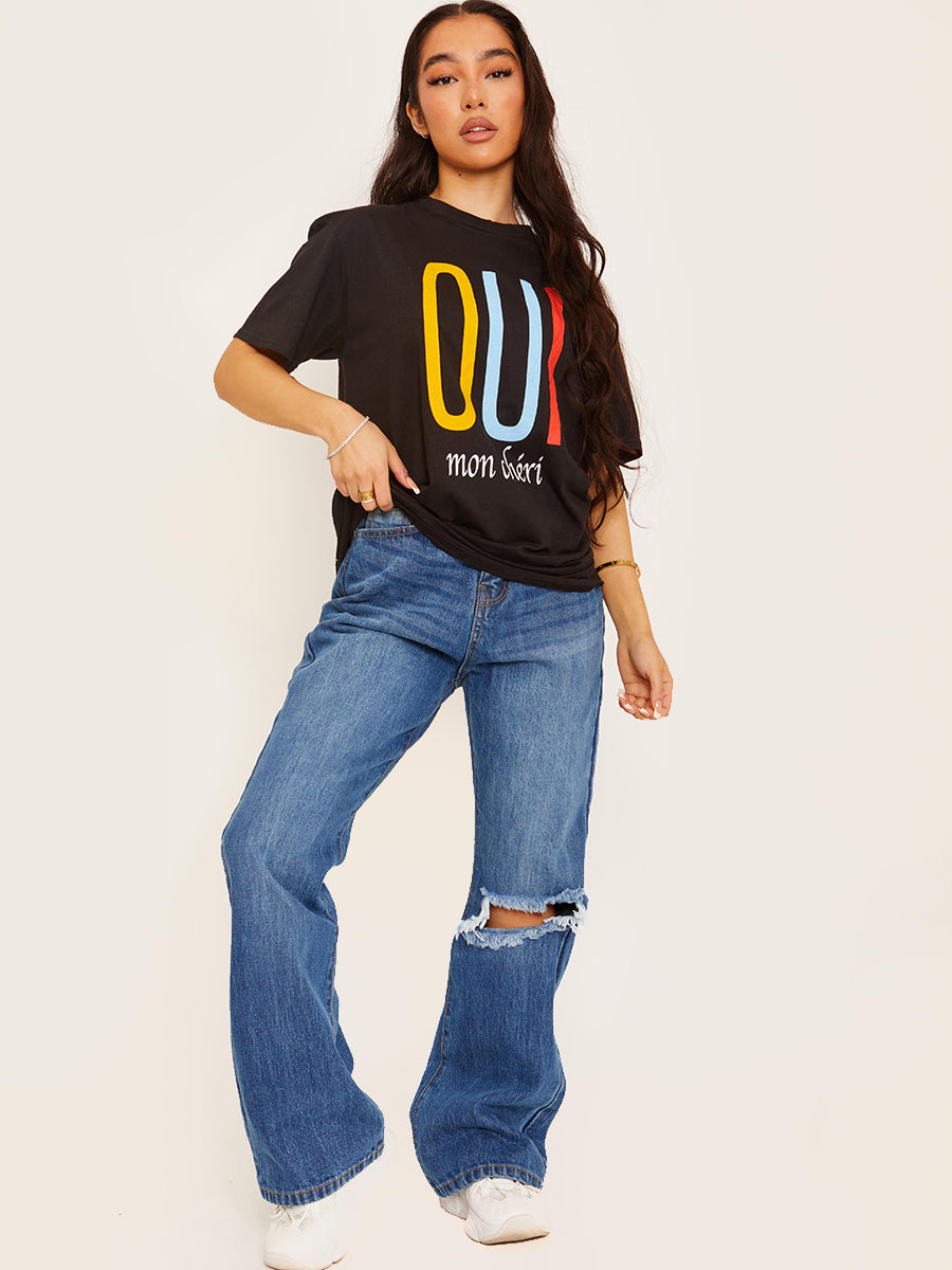 Oui Mon Cheri Graphic Printed T-Shirt