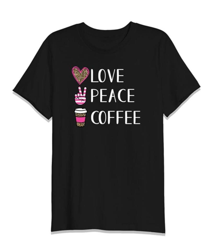 Love Peace Coffee Graphic Printed T-Shirt