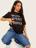 Love Peace Coffee Graphic Printed T-Shirt