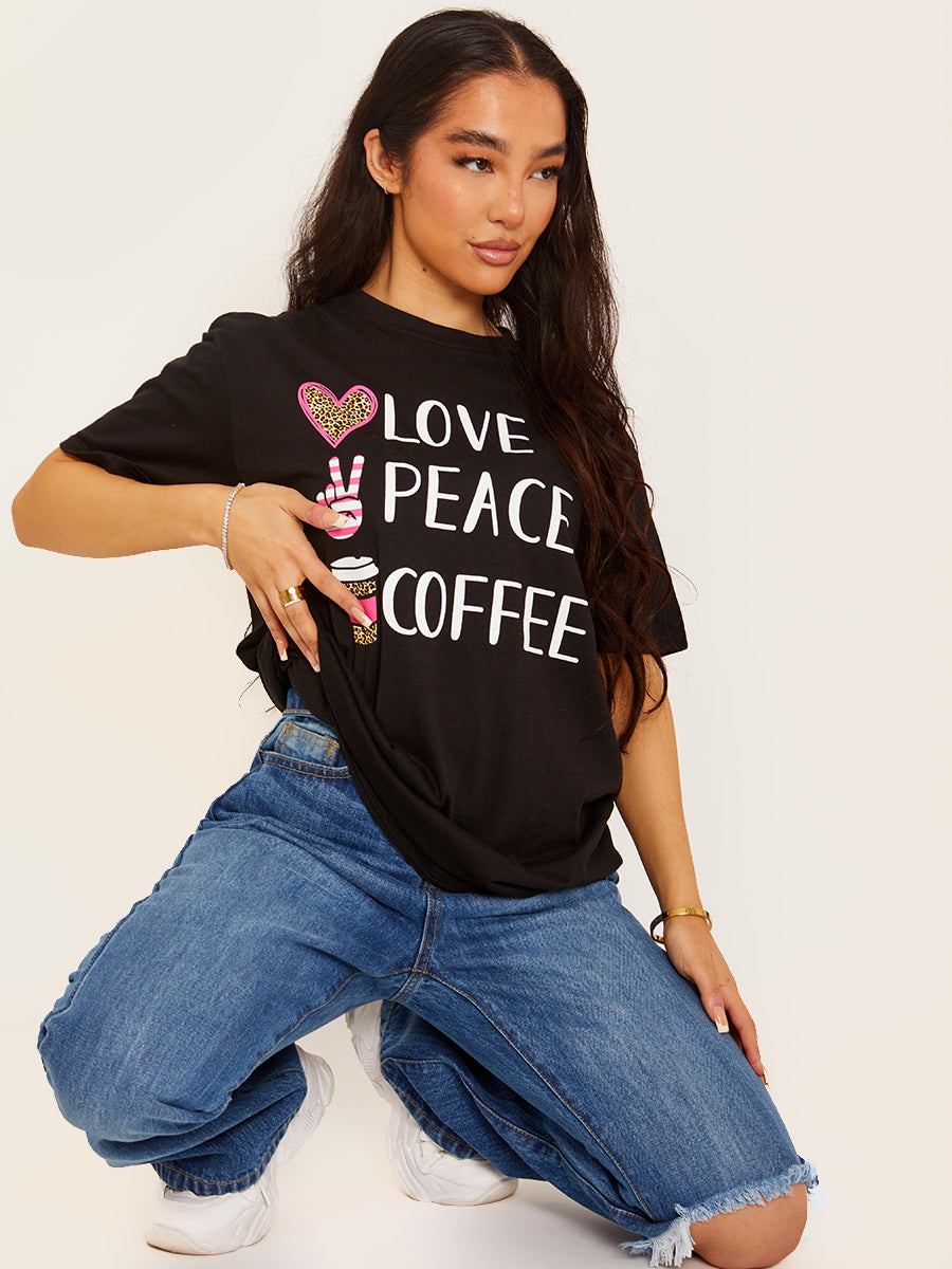 Love Peace Coffee Graphic Printed T-Shirt