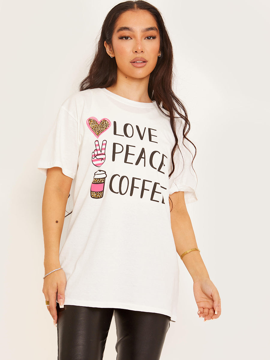 Love Peace Coffee Graphic Printed T-Shirt