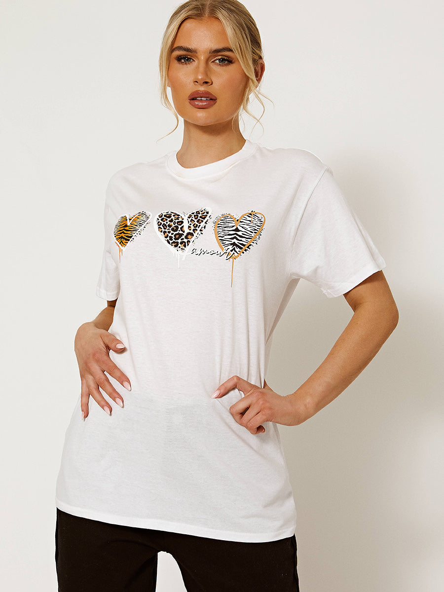 Three Hearts Amour Animal Print T-Shirt