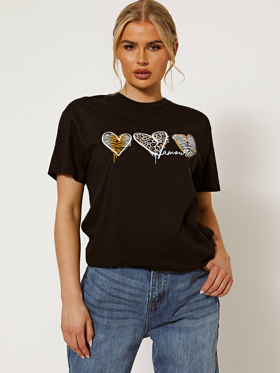 Three Hearts Amour Animal Print T-Shirt
