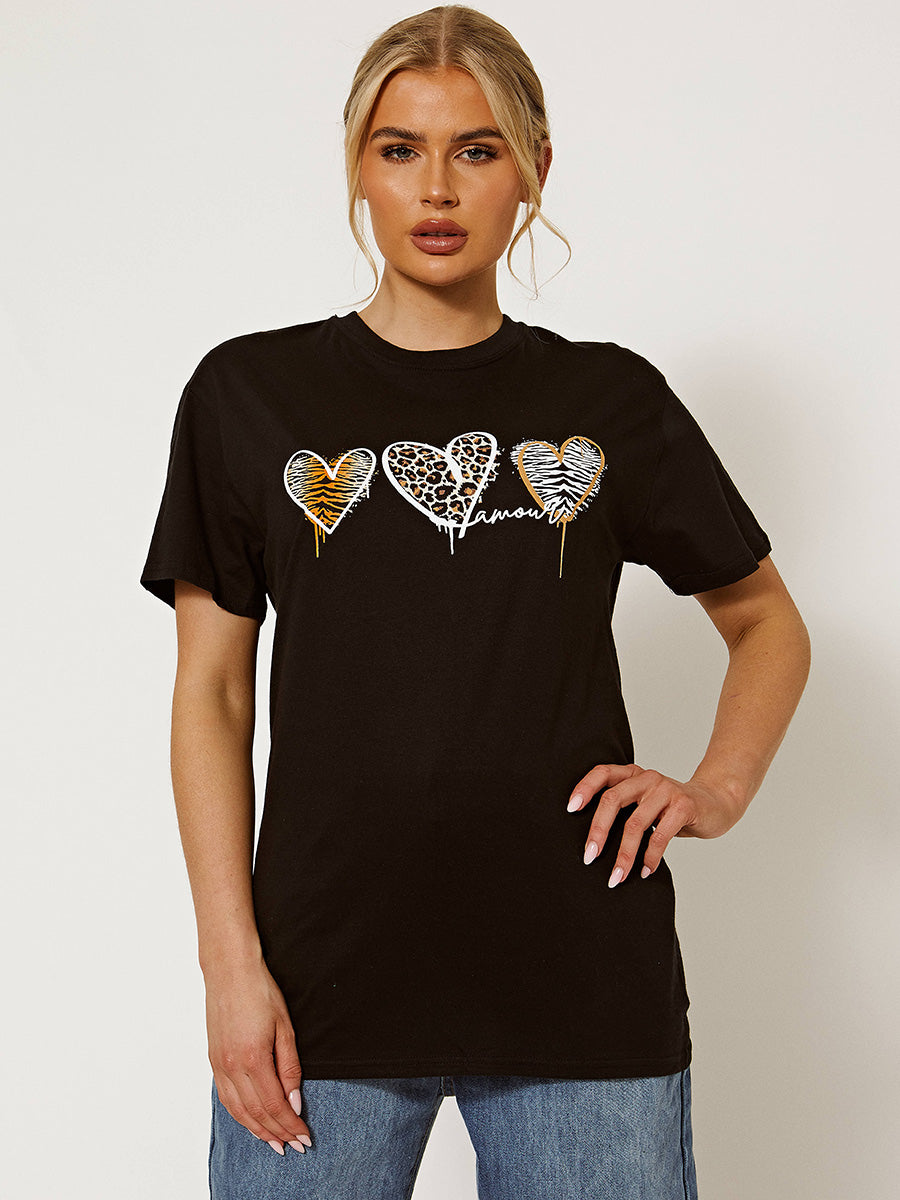Three Hearts Amour Animal Print T-Shirt