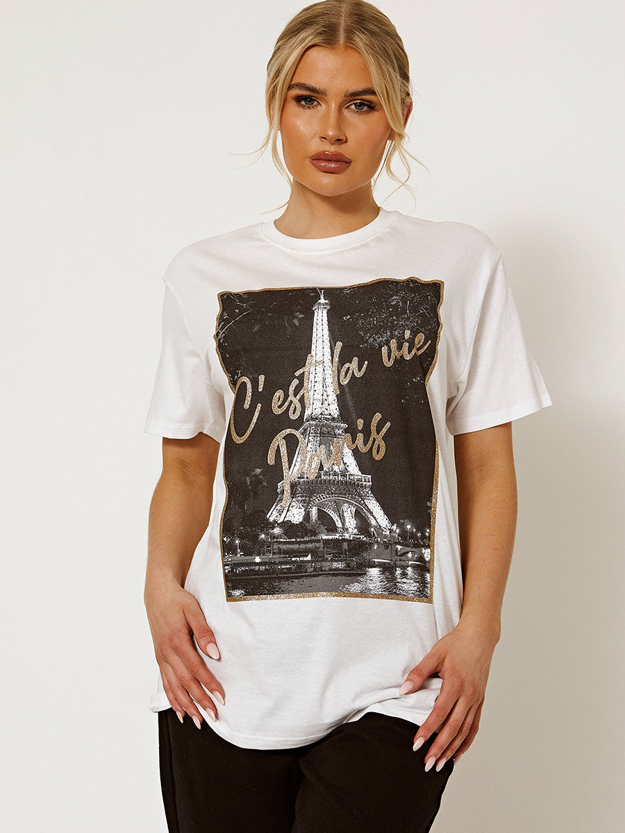 C'est La Vie Paris Glitter Detail T-Shirt