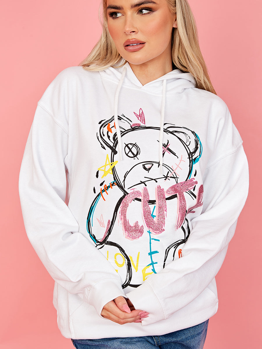 Cute Teddy Graphic Print Hoodie