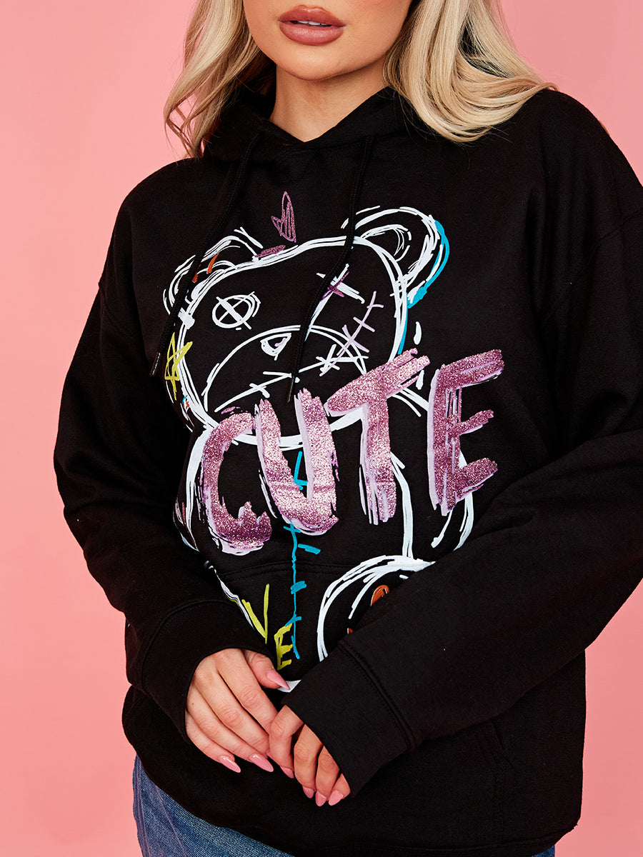 Cute Teddy Graphic Print Hoodie