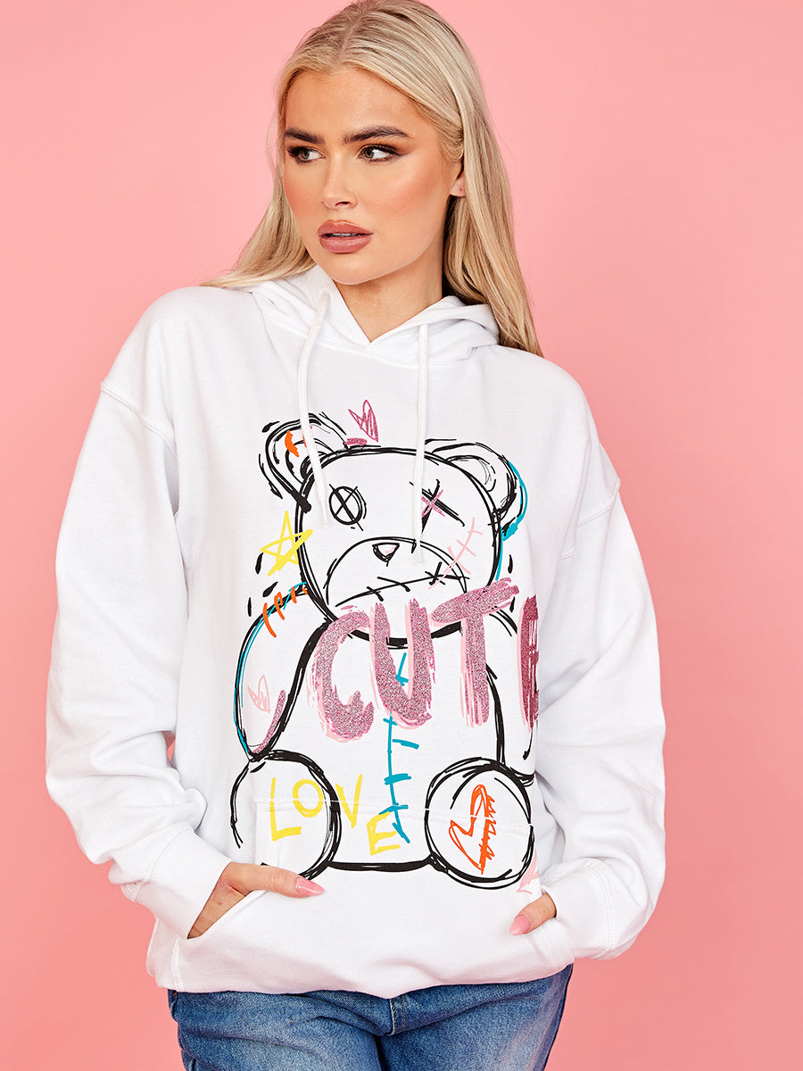Cute Teddy Graphic Print Hoodie