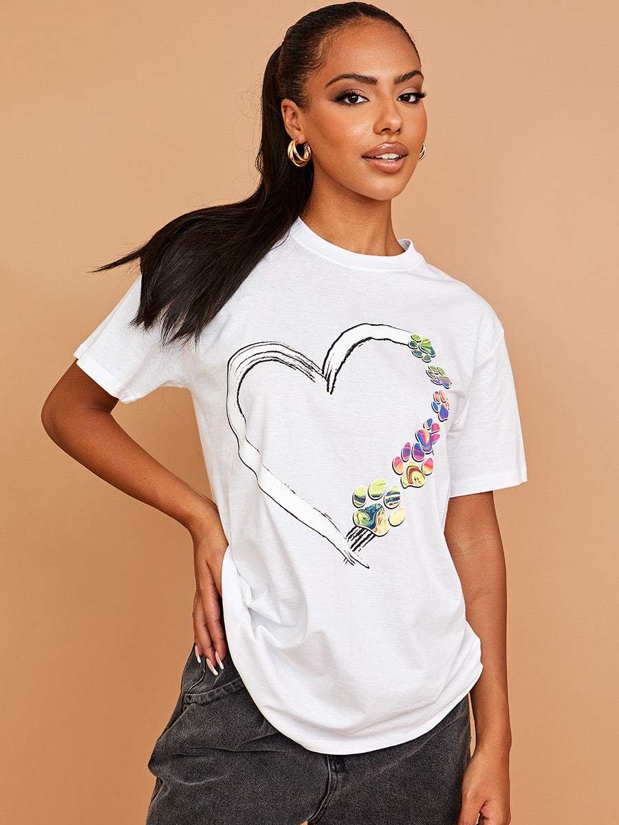 Paw Heart Graphic Printed T-Shirt