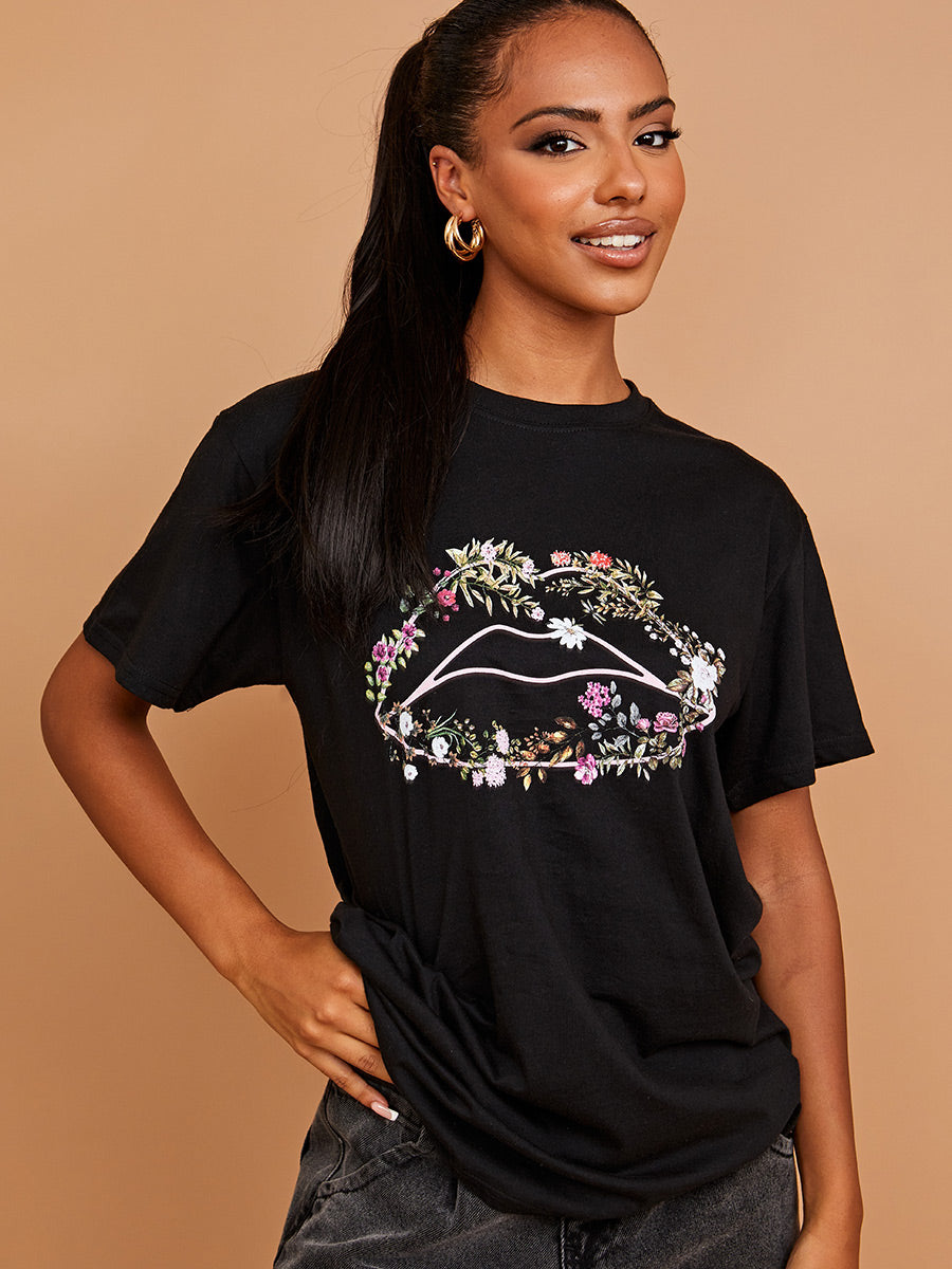 Botanic Lip Graphic Printed T-Shirt