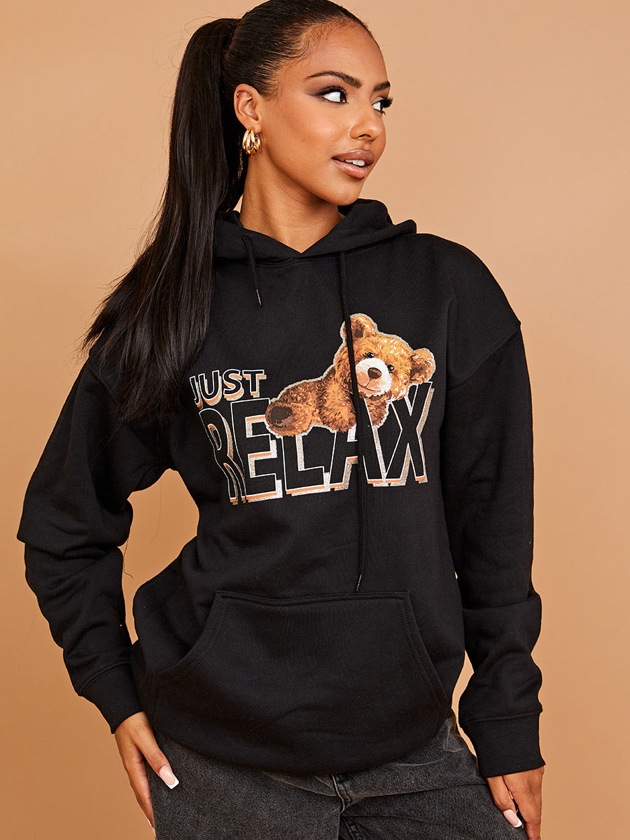 Just Relax Graphic Print Hoodie