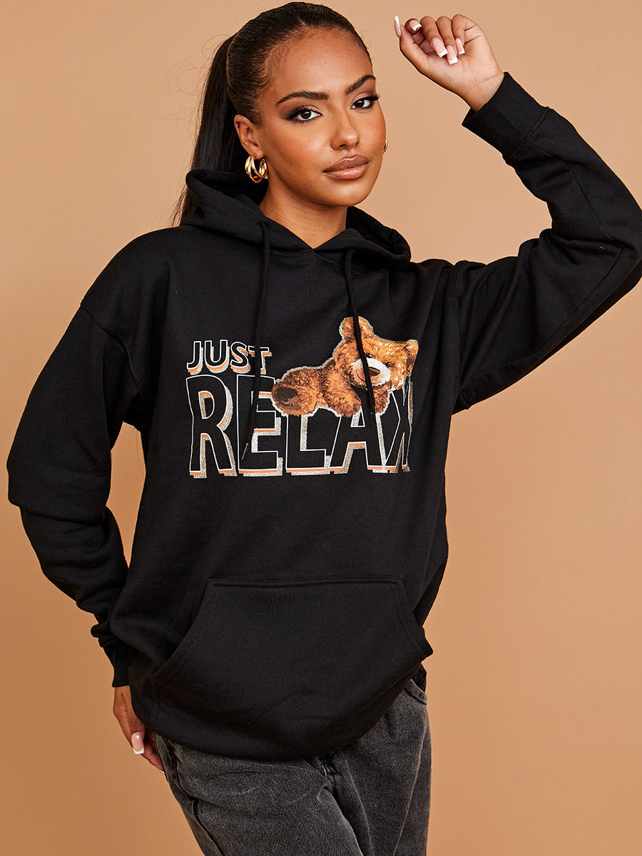 Just Relax Graphic Print Hoodie