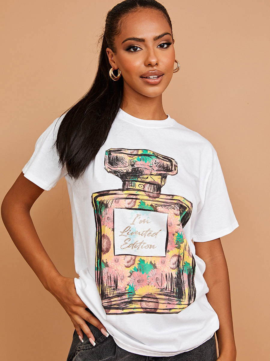 Floral Perfume Graphic Printed T-Shirt