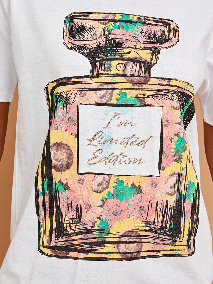 Floral Perfume Graphic Printed T-Shirt