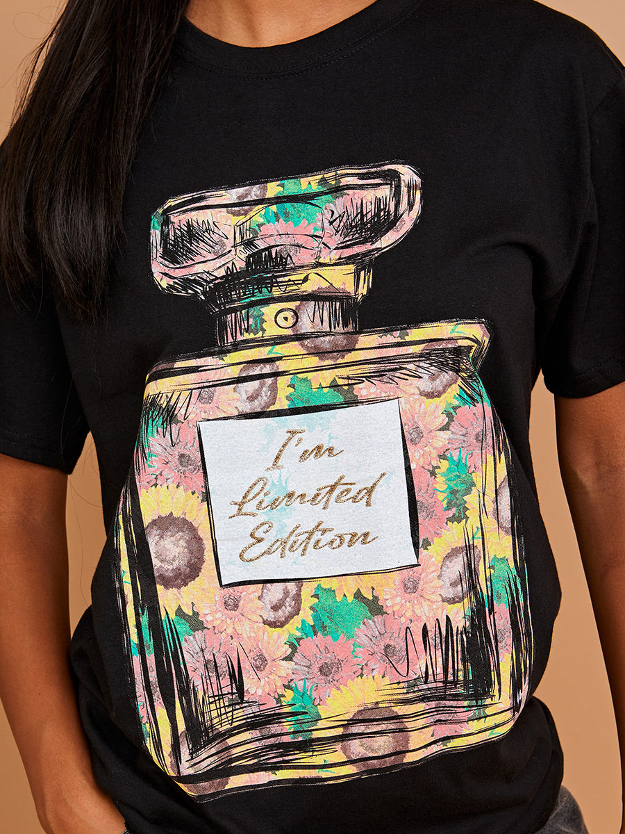Floral Perfume Graphic Printed T-Shirt