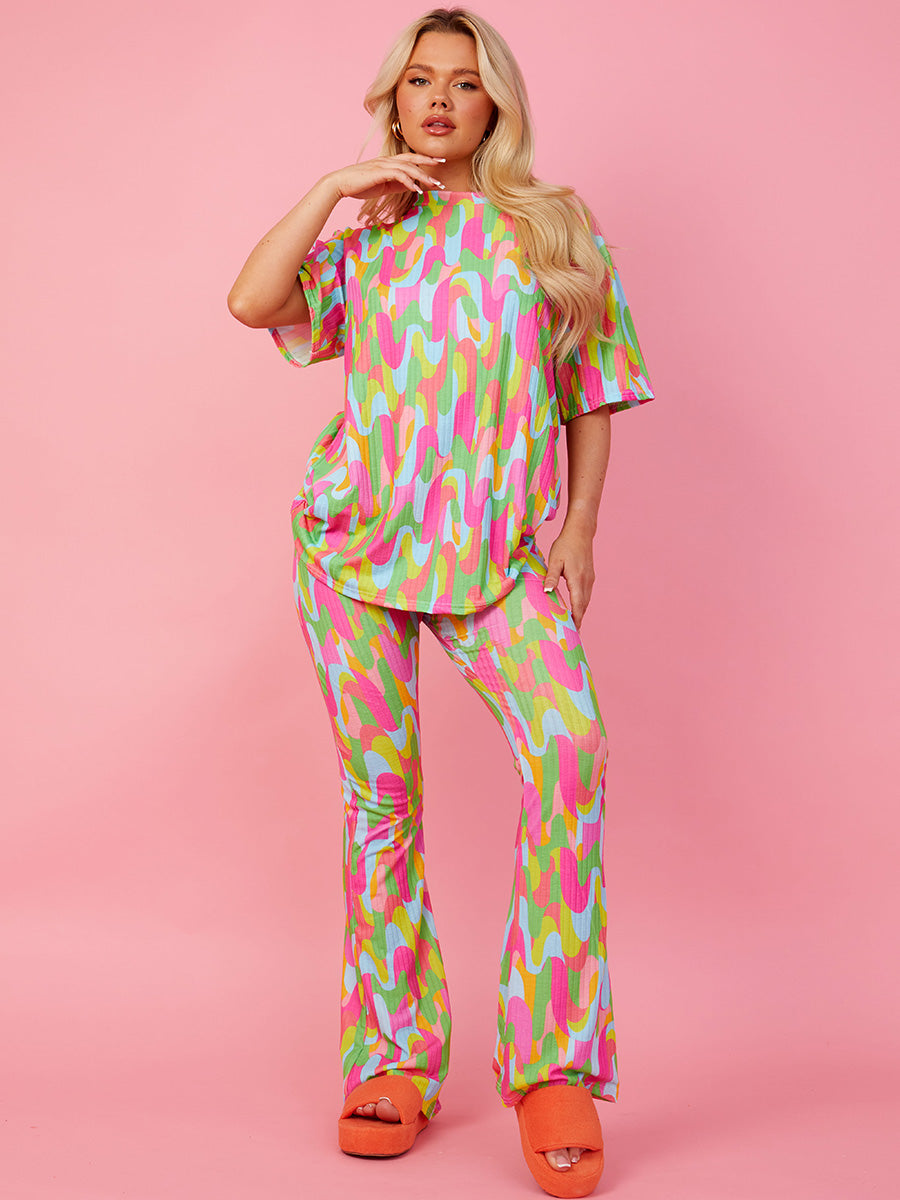 Colour Drip Oversized Top & Flare Trouser Co-ord